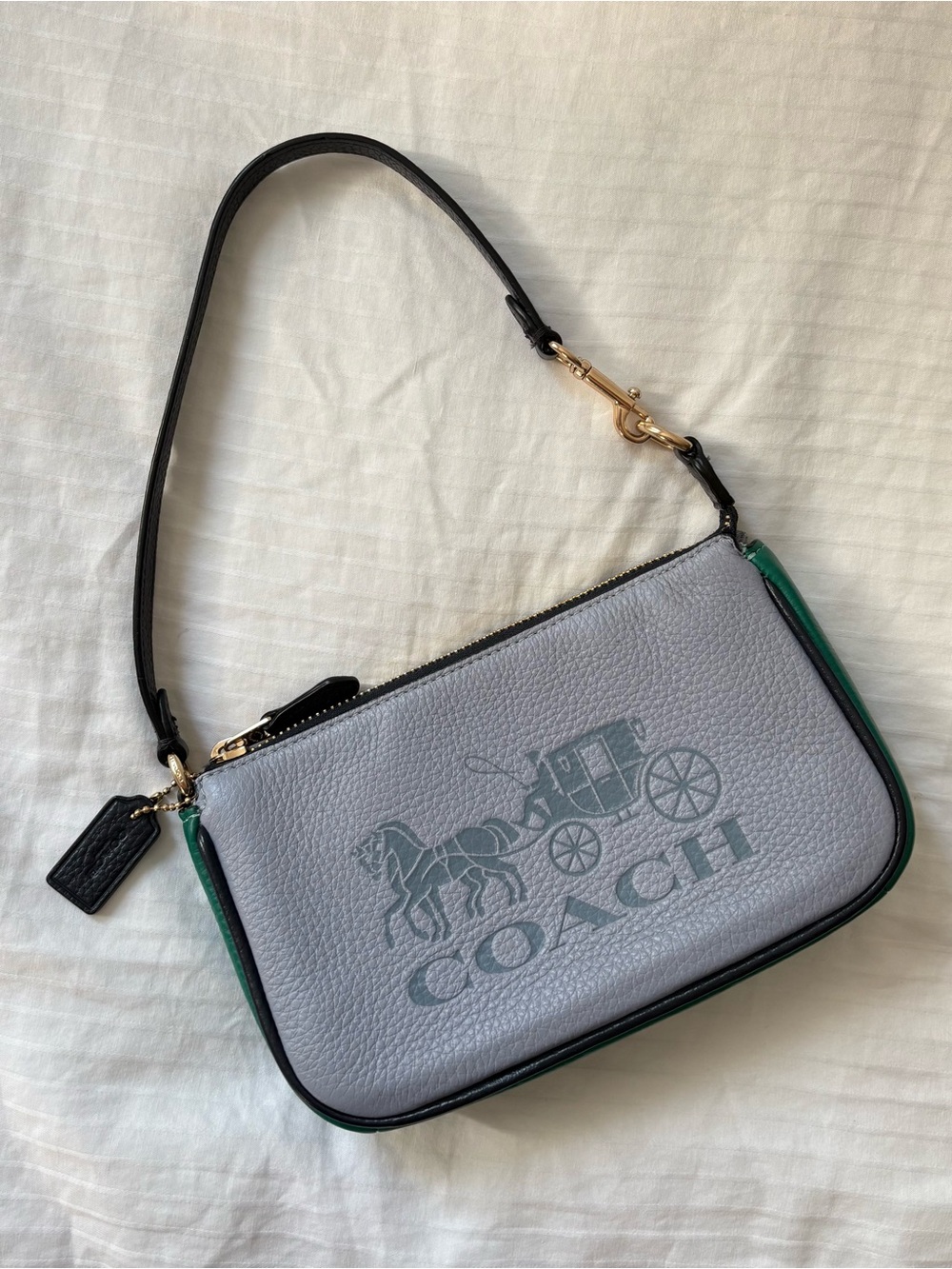 Coach Leather Nolita 19 Wristlet/ Mini Bag in Blue & Green with Navy Trim